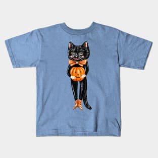 Black cat with pumpkin Kids T-Shirt